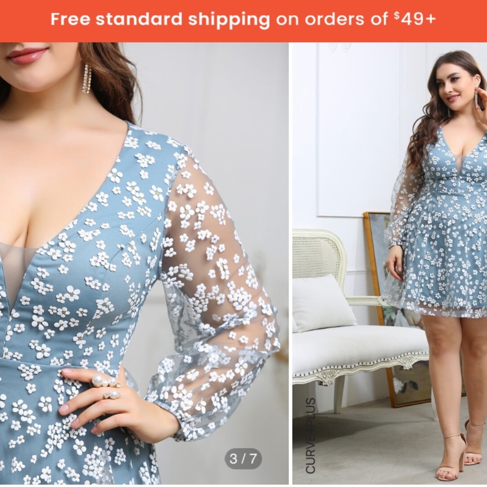 SHEIN dusty blue mesh dress.